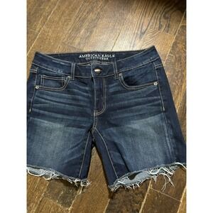 American Eagle Outfitters Super Stretch Midi Denim Cut Off Shorts Blue Size 6